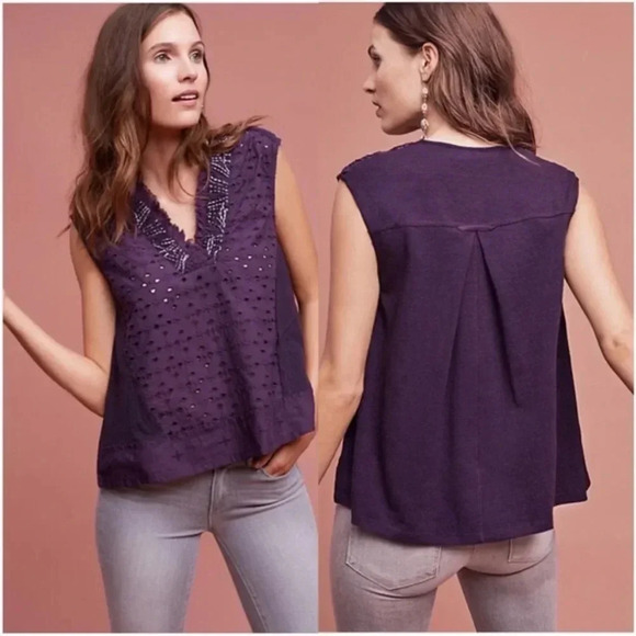 Anthropologie Akemi + kin purple boho eyelit top - Picture 1 of 11